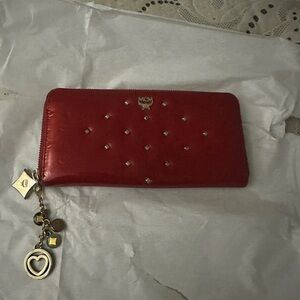 MCM Red Wallet with Gold Accents